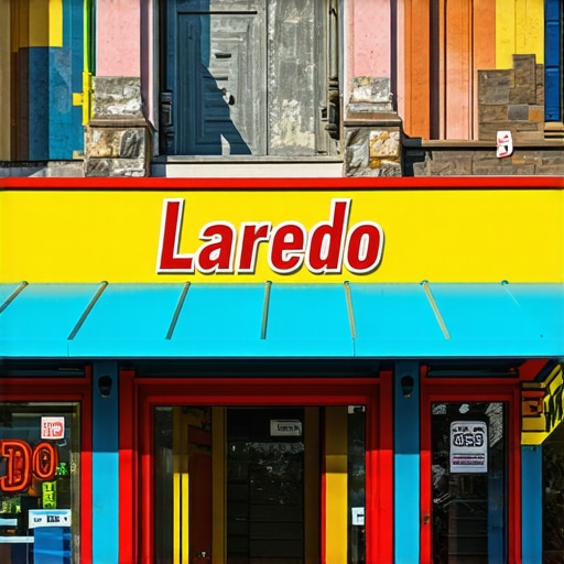 Laredo Business with Community Landmarks Storefront in Laredo with local landmarks in the background