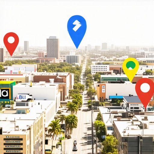 Laredo cityscape with icons representing local businesses and Google My Business
