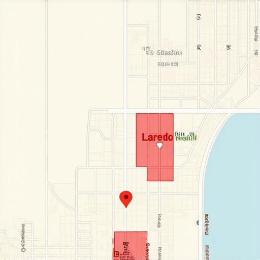 Map of Laredo showcasing high-visibility GMB profiles, citations, and voice search areas.