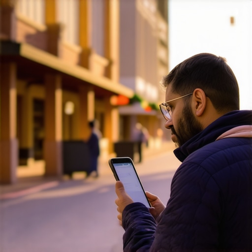 Person using voice search on smartphone in Laredo street