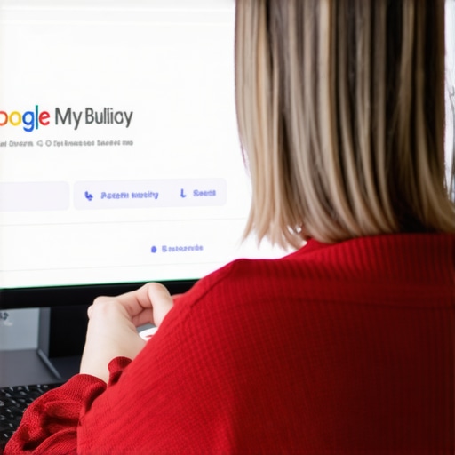 Business owner updating Google My Business listing on laptop.