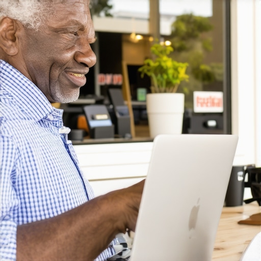 Business owner updating Google My Business profile on laptop