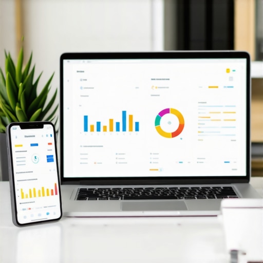 Desk with SEO analytics tools and devices for local SEO management.