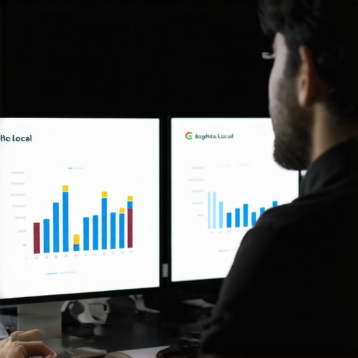 A person analyzing local SEO metrics on digital screens.