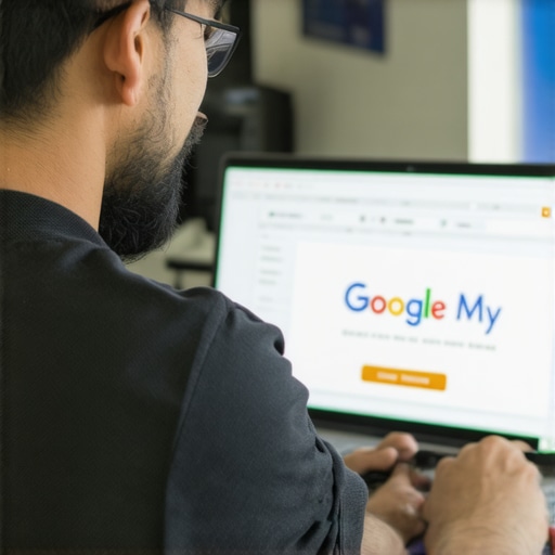 A small business owner in Laredo updating their Google My Business listing on a laptop