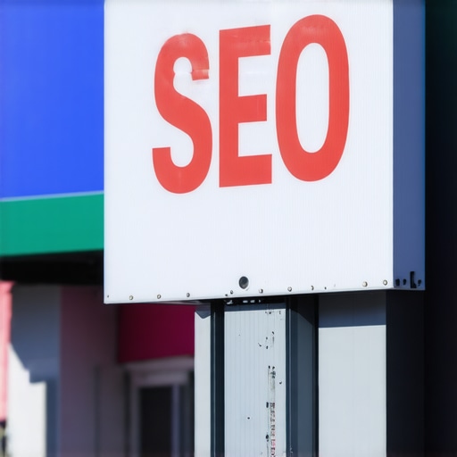 Signage of a local business in Laredo with digital SEO analytics overlay.